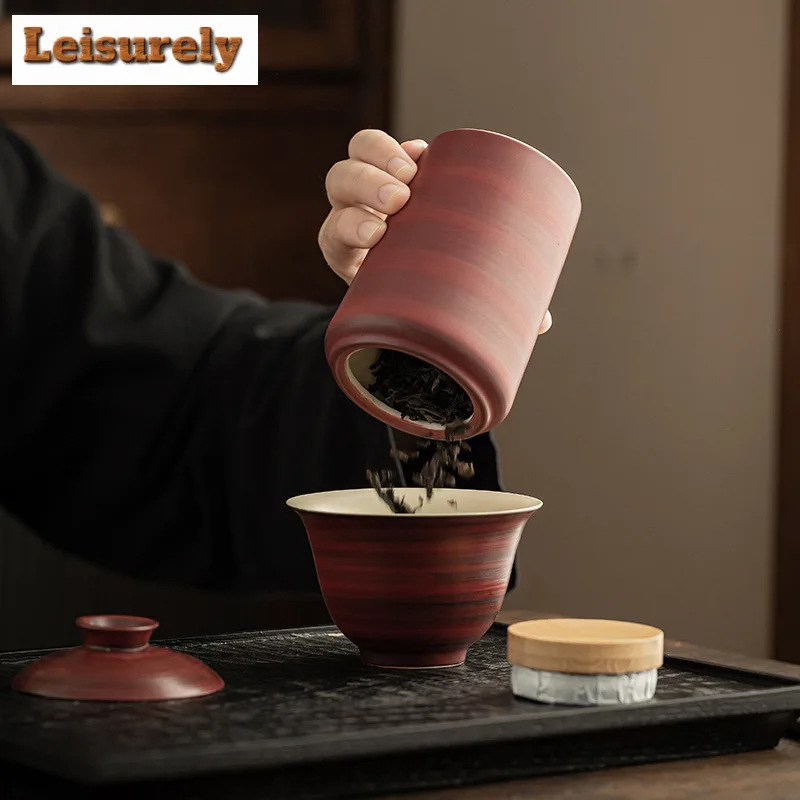 280ML Retro Powder Yin Lacquer Black Tea Box Organizer Moisture-proof Zen Storage Tank Containers Tea Caddy Tea Services Craft