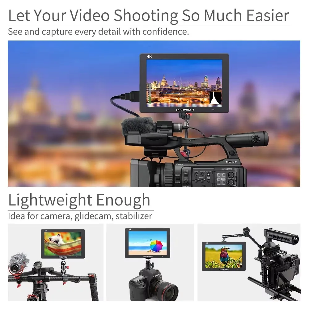 FEELWORLD T7 PLUS LUTIPS 1920x1200 On-camera Field Monitor Aluminum Housing 4KHDMI-compatible Input/ Output For Video Shooting