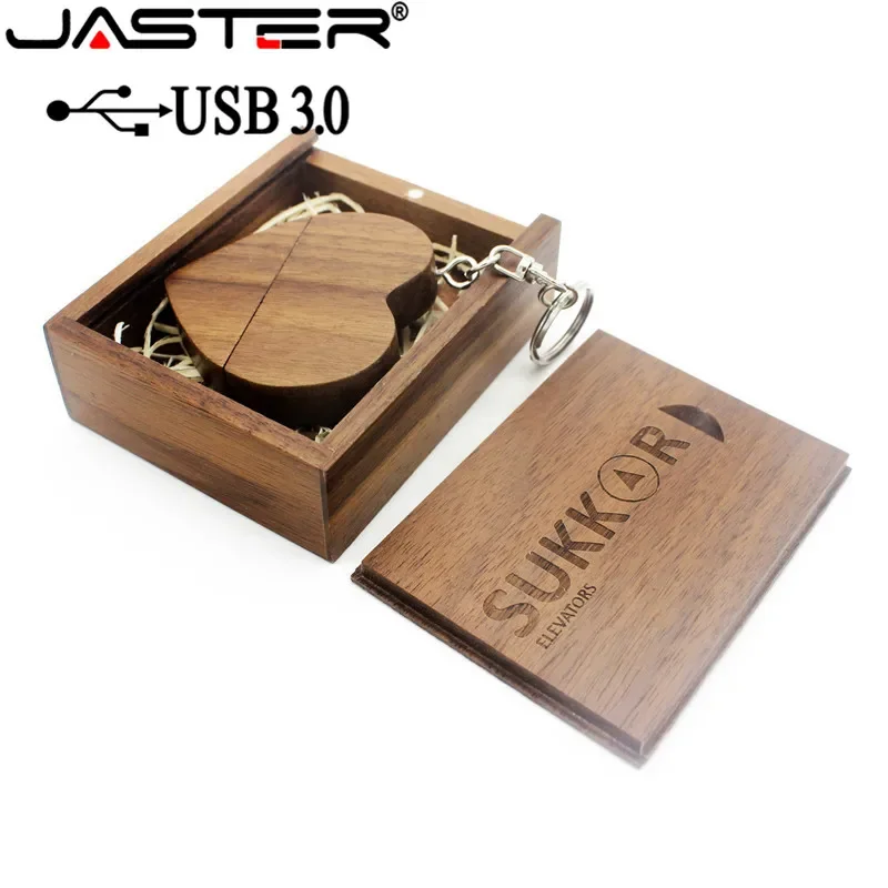 자스터 USB 3.0 나무 하트 모델 USB 플래시 드라이브 메모리 스틱 64GB 16GB 32GB 4GB 웨딩 선물 무료 맞춤 로고