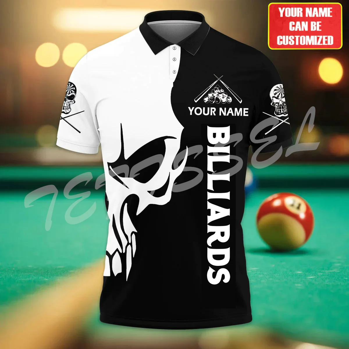 

Custom Name Sports Billiards Ball Player Tattoo 3DPrint Summer Vintage Harajuku Polo Shirts Streetwear Short Sleeves T-Shirts 2X