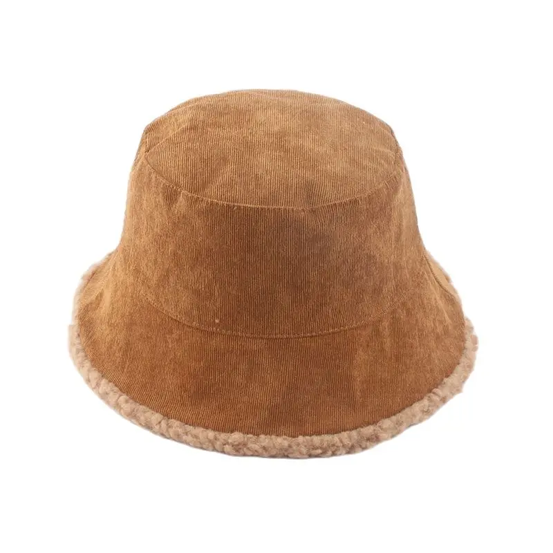 Unisex Harajuku Cord Eimer Hut Männer Reversible Fischer Hut Herbst Winter Lamm Wolle Im Freien Warme Panama Kappe Für Frauen – Detail 2