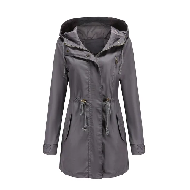 2024 Autumn Women Jacket Windproof Windbreaker Trench Coats Female Hooded Drawstring Long Coats Women's Outdoor Raincoat Outwear - Image 4