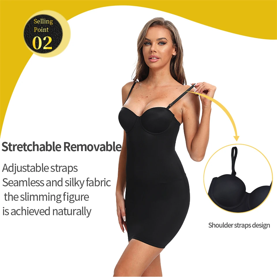 Description Picture 6 of itemSheath Flat Belly Woman Sexy Dress Slimming Body Female Shapewear Dresses Underwire Cup Black  Upgraded Non-slip Hem