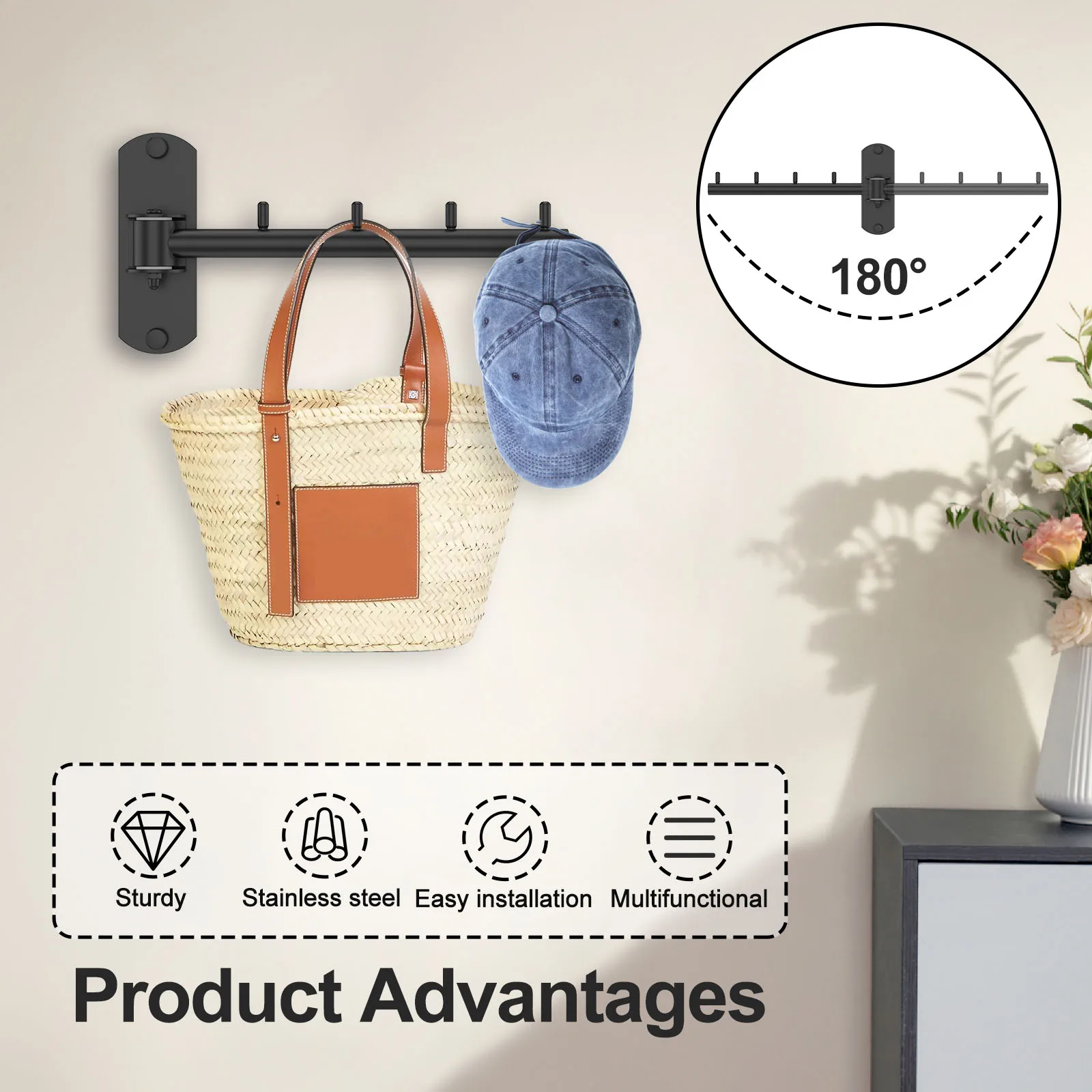 Stainless Steel Rotatable Wall Mounted Clothes Rack