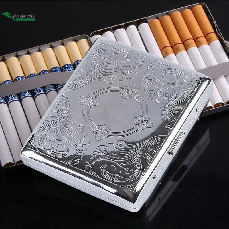 Silver Portable Metal Cigarettes Case for 20 Cigarettes Flip Open