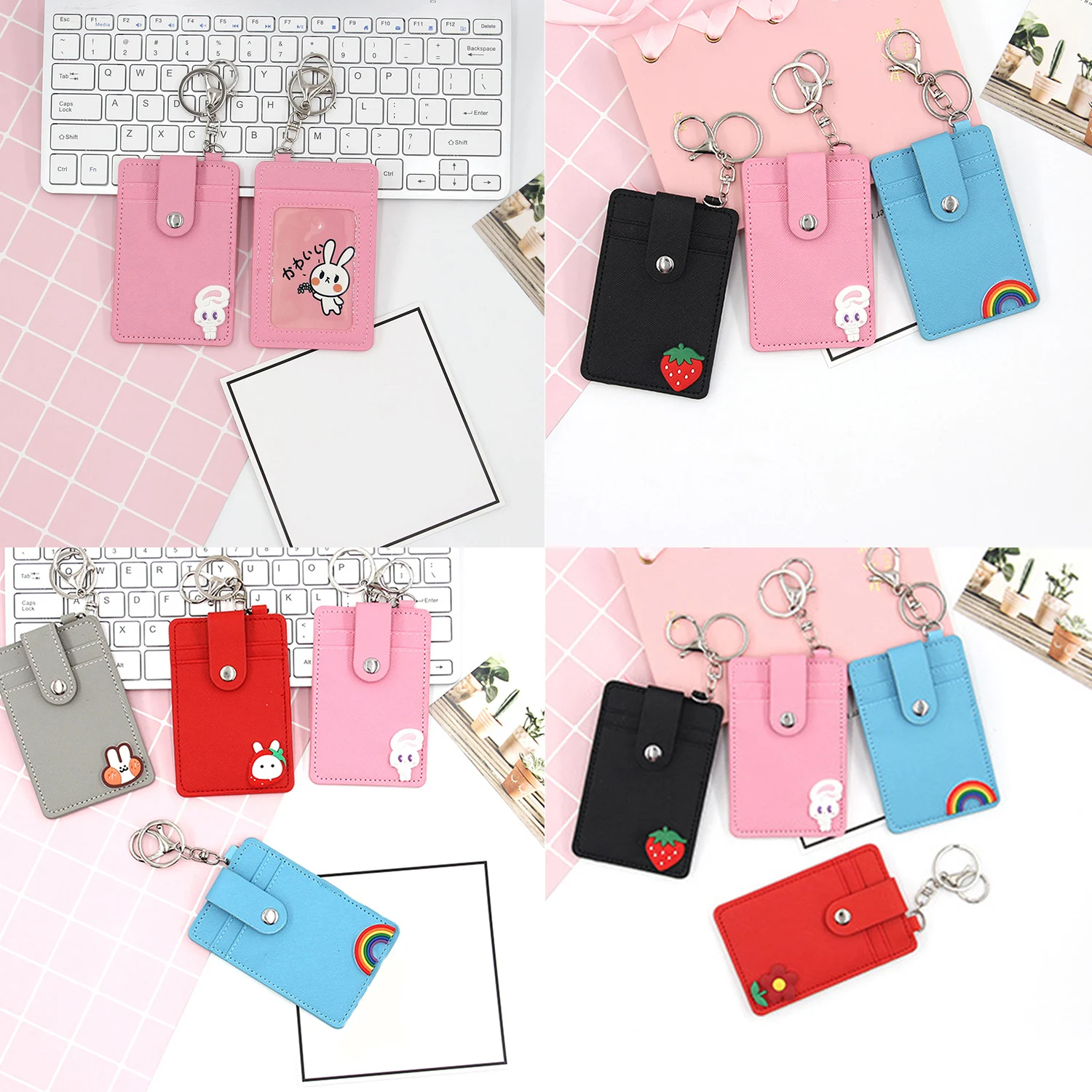 1Pc bank credit card holder bus ID cards holders women men fashion card bags keychain cute cartoon case key chain ring