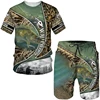 Men's Outdoor Fishing Print Shorts 2Pcs Sets Vintage 3D Print Two Piece Suit O-neck T shirt Fashion Male Sweatshirt  Clothes 5