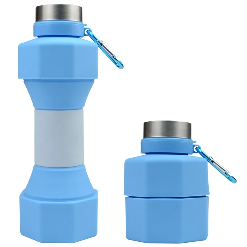 

650Ml Silicone Dumbbell Shaped Kettle Outdoor Fitness Cycling Water Bottle Weight Strong Water Drinks Accessories Part Blue