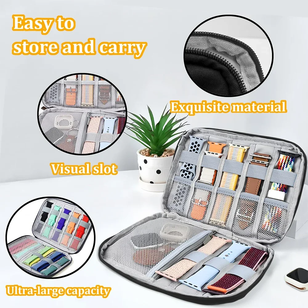Travel Watchband and Accessory Organizer for Smartwatch Straps and Cables