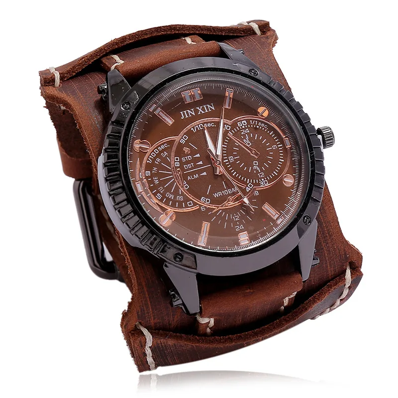 Requisitos salida Amplificar Reloj de pulsera de cuero de vaca para hombre y mujer, pulsera ancha de  cuero genuino, estilo Punk Vintage, con puntero militar| | - AliExpress