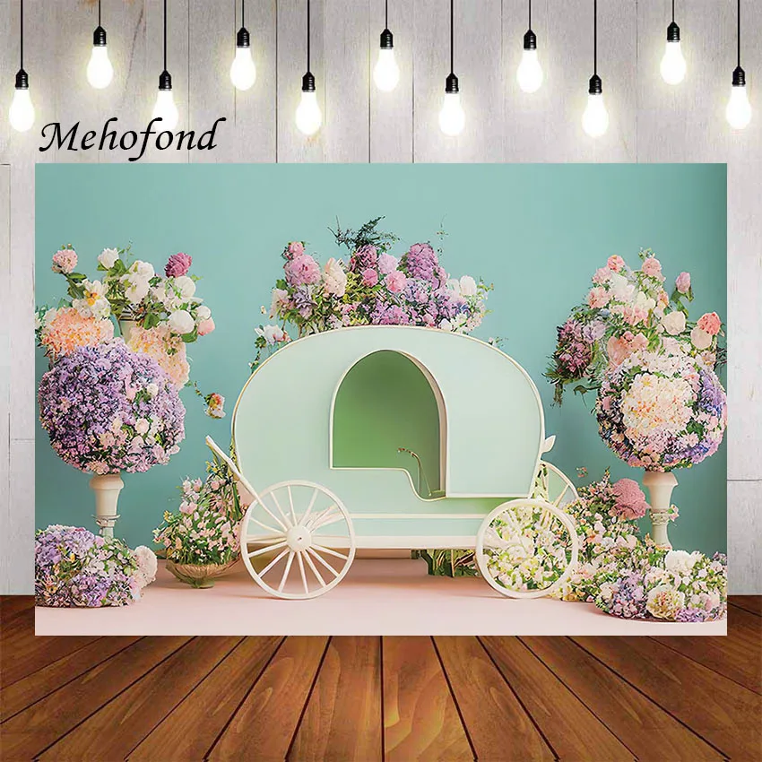 

Mehofond Photography Background Carriage Flower Kids Birthday Party Cake Smash Wedding Portrait Decor Photo Backdrop Studio Prop