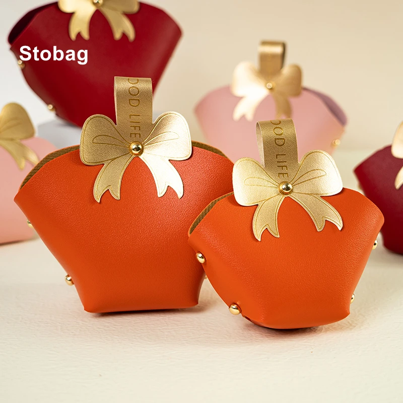

StoBag-Heart Leather Wedding Candy Gift Bag Birthday Party Present Favors Box Baby Shower Decoration Romantic Marriage 12Pcs