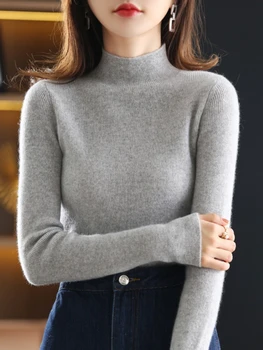 المرأة عادية متماسكة الصلبة القمم الياقة المدورة البلوفرات الخريف الشتاء جديد سترة الكشمير المعنقة الكورية موضة الدافئة قاع البلوزات