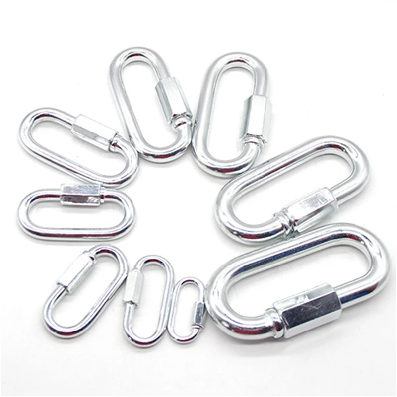 Description Picture 6 of item6PCS Silver Screw Lock Climbing Gear Carabiner Quick Links Safety Snap Hook Chain Connecting Ring Carabiner Chain Buckle