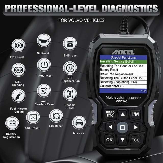 ANCEL VOD700 OBD2 Scanner for Volvo Car Code Reader Diagnostic Scan Tool ABS Bleeding Injector Oil