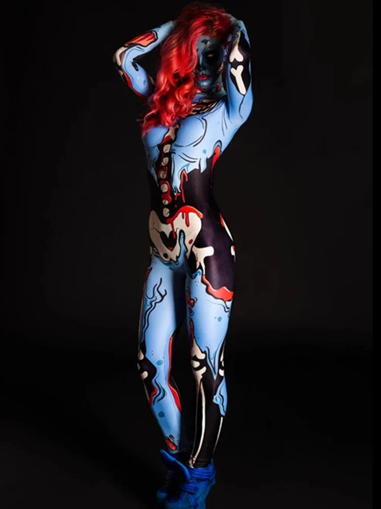 New Women Human Skeleton Bodysuit 3D Horror Devil Ghost Specter Cosplay Jumpsuit Halloween Carnival Party Performance Costumes 6