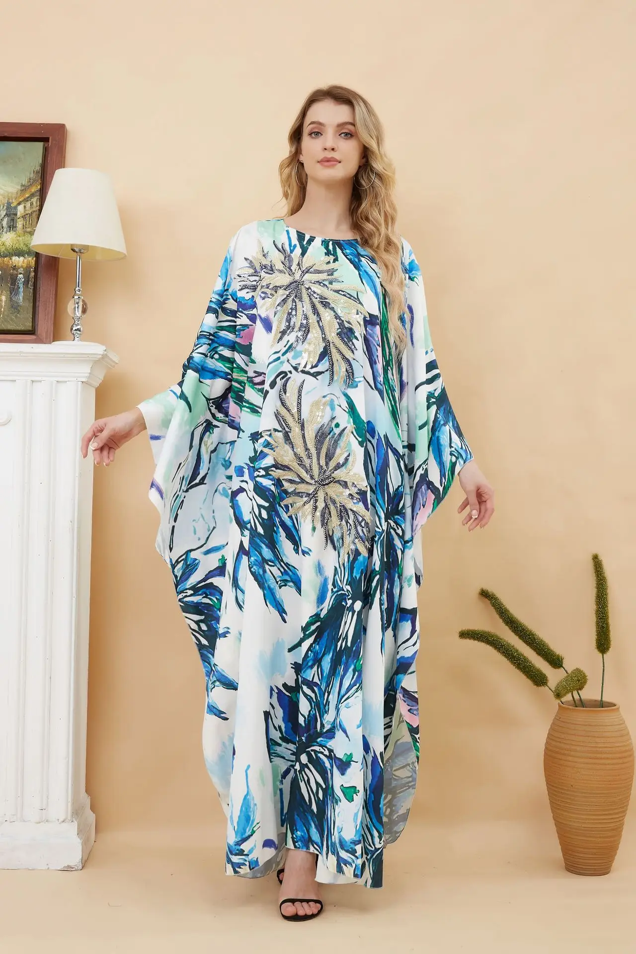 

2023 African Dresses for Women Spring Autumn Elegent African Long Sleeve O-neck Polyester Long Dress Maxi Dress Muslim Abaya