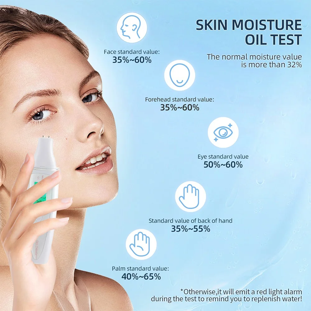 LCD Digital Skin Tester Skin Moisture&Oil Test Meter Skin Analyzer Fluorescent Agent Detector For Forehead Cheek Skin Care