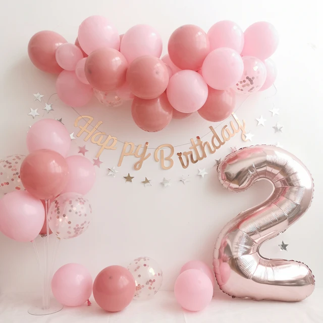 Decoración De Fiesta De Cumpleaños Para Niñas De 1, 2, 3, 4, 5, 6, 7, 8, 9  Años, Idea De Cumpleaños Ins Baby Shower, 100 Días, Decoración De Globo  Rosa Retro - Globos Y Accesorios - AliExpress