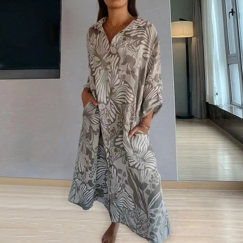 

Длинное платье с лацканами, элегантное женское платье с длинными рукавами и карманами для повседневной носки, отдыха и работы