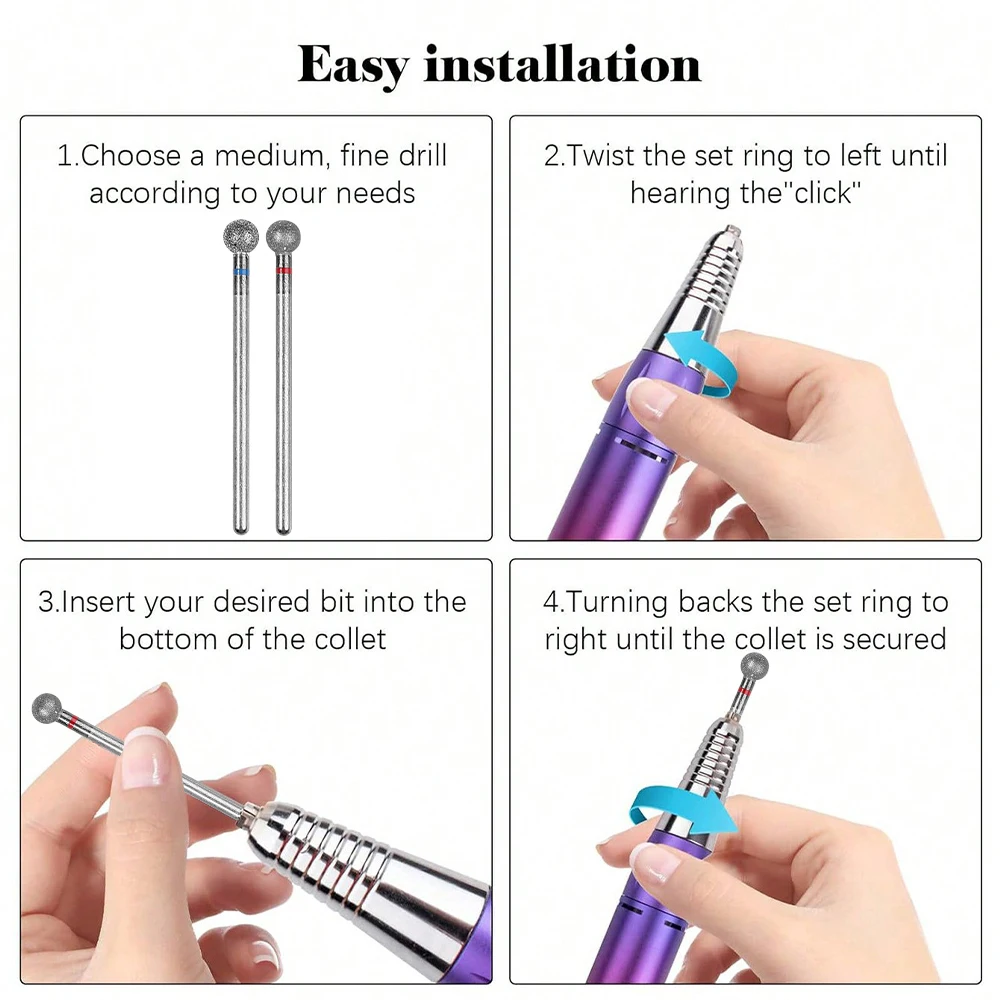 2PCS Diamond Cuticle Clean Ball Head Nail Bit for Electric Machine Perfect for Gel Polishing Acrylic Manicure Pedicure Cuticle 5