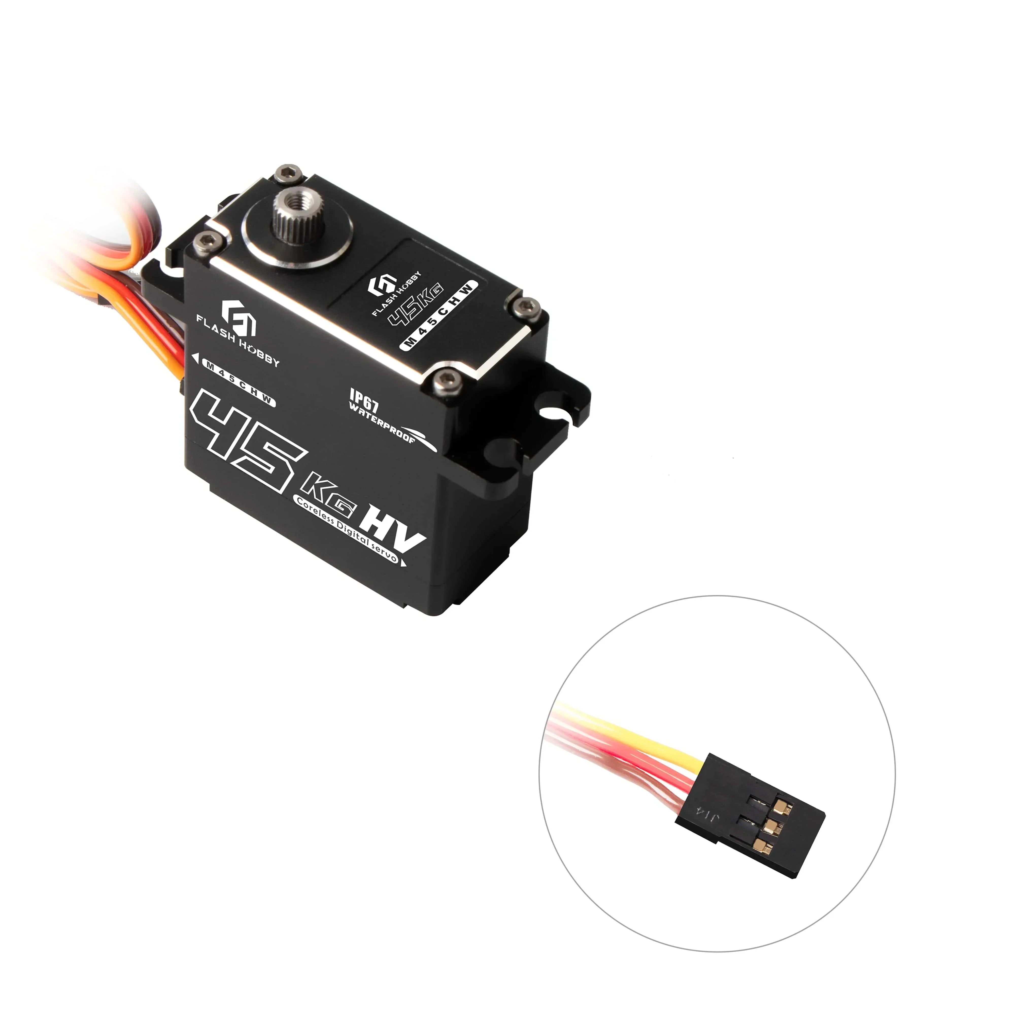 Flashhobby M45CHW 45kg Digital IP67 Waterproof Standard 180 Degree Servo for Drone UAV RC Car Robot Arm Boat Helicopter Airplane thumbnail 2