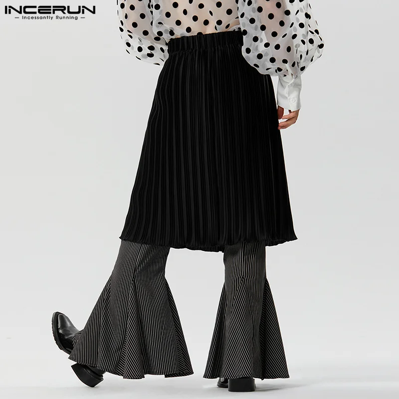 

INCERUN Men Skirts Pleated Solid Color Elastic Waist Streetwear Men Bottoms 2023 Loose Personality Unisex Skirts Trousers S-5XL