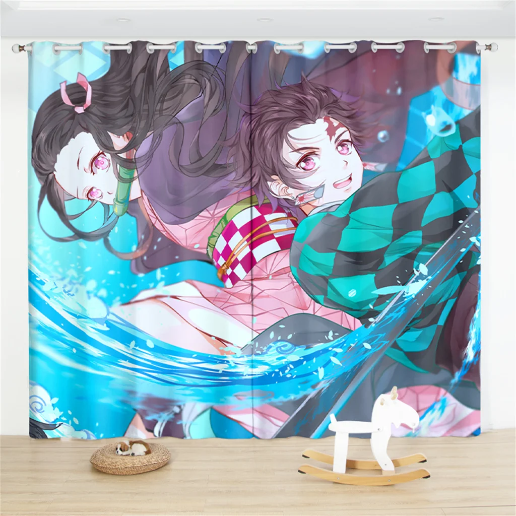 

Demon Slayer Blackout Curtain 2 Panels Shinobu Giyuu Anime Window Drapes For Living Room Cartoon Custom Home Window Treatments