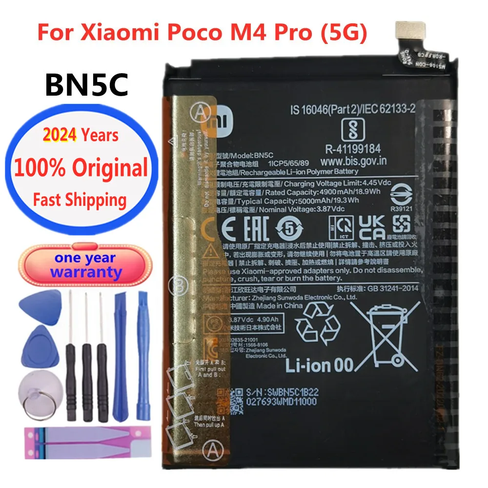 

2024 Years High Qulity 5000mAh BN5C Original Battery For Xiaomi Poco M4 Pro 5G M4pro Phone Battery Bateria Fast Deliver + Tools