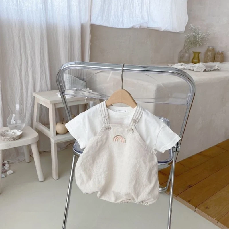 Summer Newborn Infant Baby Girls Boy Streak Romper Muslin Sleeveless Rainbow Rompers T-shirt Kids Onepiece Fashion Baby Clothing 3
