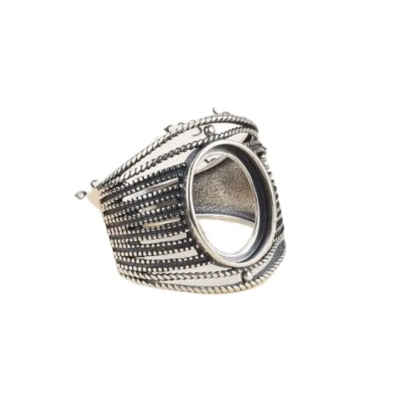 

Sterling Silver 925 Engagement Wedding Anniversary Ring Semi Mount 10x13mm Oval Cabochon Fine Jewelry Setting Retro Vintage