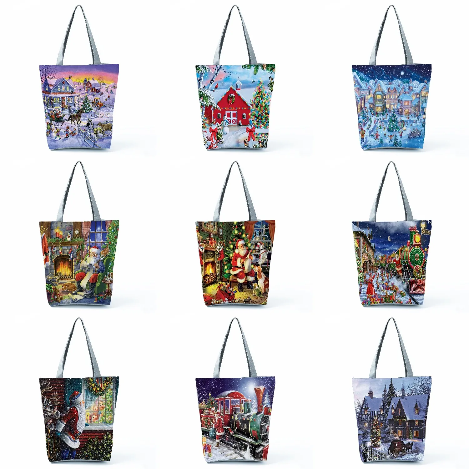 

New 2022 Customizable Gift Tree Christmas Girl Tote Bags Fashion Eco Reusable Shopping Bag Santa Claus Print Handbags For Women