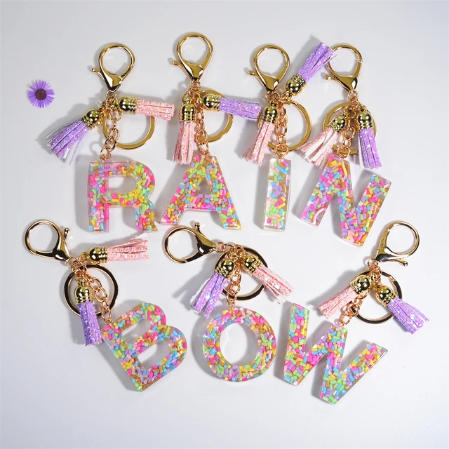 Keychain Letter Alphabet Resin Key Chain Charm Bag Pendant Women Tassel  Keyring