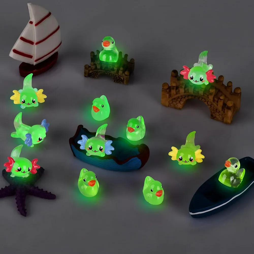 Luminous Mini Axolotl Resin Figurines 24pcs for Garden