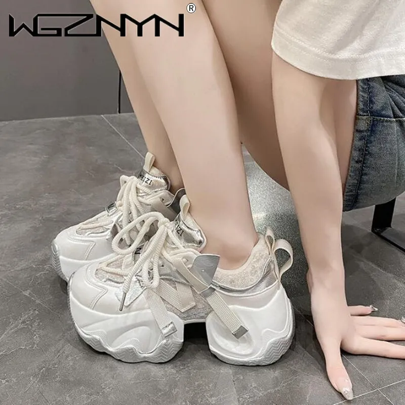 

Luxury Women Casual Leather Sneaker Autumn Lace up High Platform Shoes Thick Sole Sport Dad Shoes Woman Sneakers Chaussure Femme