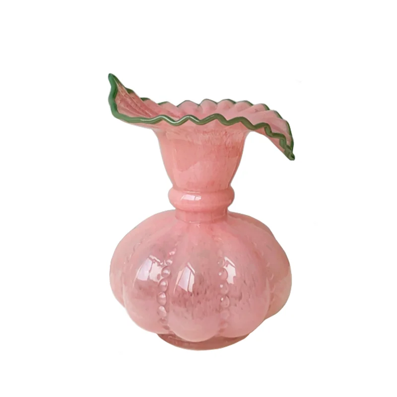 Glass Vase Pumpkin Shape Wave Edge Retro European Hand-made Glass Vase Floral Arrangement Accessories Terrarium Flower Vases 6