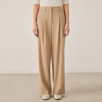 KL9523338 High-Waisted Wide Leg Wool Blend Pants for Women Pleated Front Fall Fashion Women's Clothing