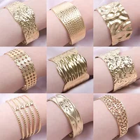 Punk Bracelets Gold Plated Hammered Cuff Open Wide Bracelets Punk Chunky Stainless Steel Bangles Ethnic Jewelry Gifts for Women 1