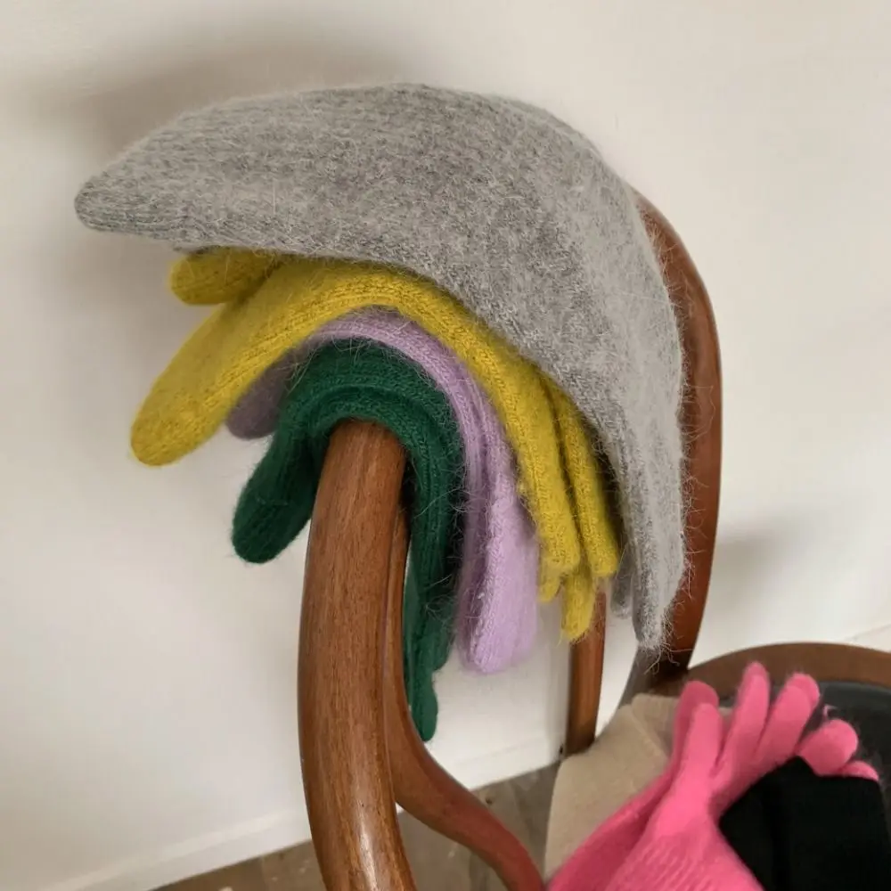 Striped Thermal Knitted Gloves Rabbit Fur Cold Resistant Knitted Gloves Windproof Thickened Split Finger Long Gloves