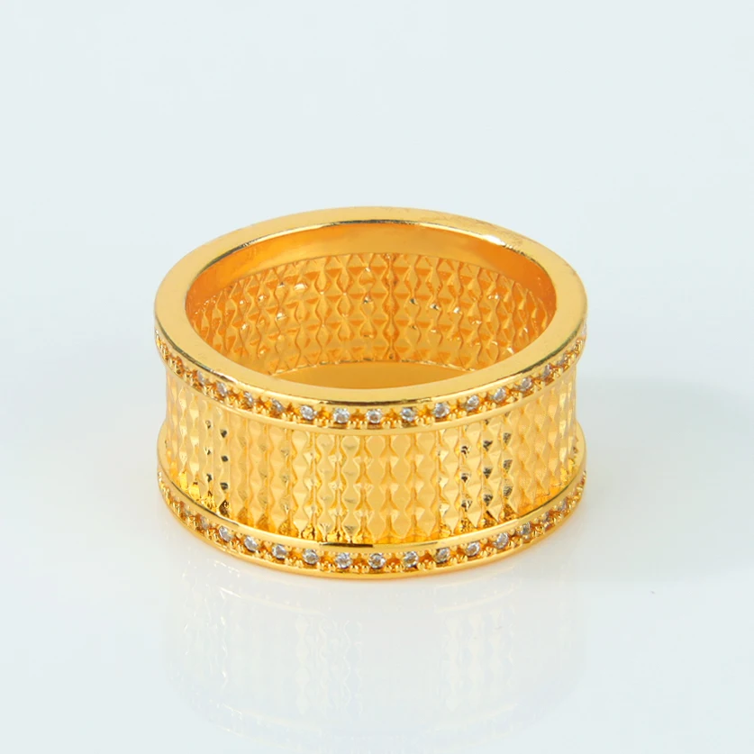 Dubai Mode Chunky Ringe 21k Vergoldet Italienischer Hohlzirkonia Breiter Ring Saudi Islamischer Damen Brautschmuck für Hochzeit und Partys – Detail 10