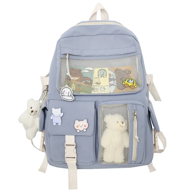 Buckle Badge School Backpack Candy Color Fashion Cute Schoolbag Shoulder Student Bag Teenage Girls College Backpack 1