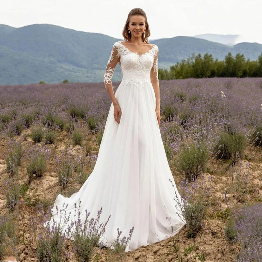 

Boho A Line Wedding Dress For Women Custom Made To Measures 2023 Lace Appliqued Bridal Gown Open Back Vestidos