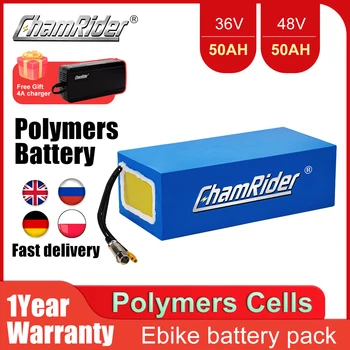 ChamRider-Lithium Battery for Electric Bicycle, Ebike Battery Pack, 36V with BMS, 40A, Super Range, PVC, 48V, 50Ah