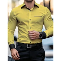 Chemises pour hommes, chemises décontractées à manches longues pour hommes, chemise à double boutonnage style anglais, chemise à revers, vêtements pour hommes, hauts de mode pour hommes 3