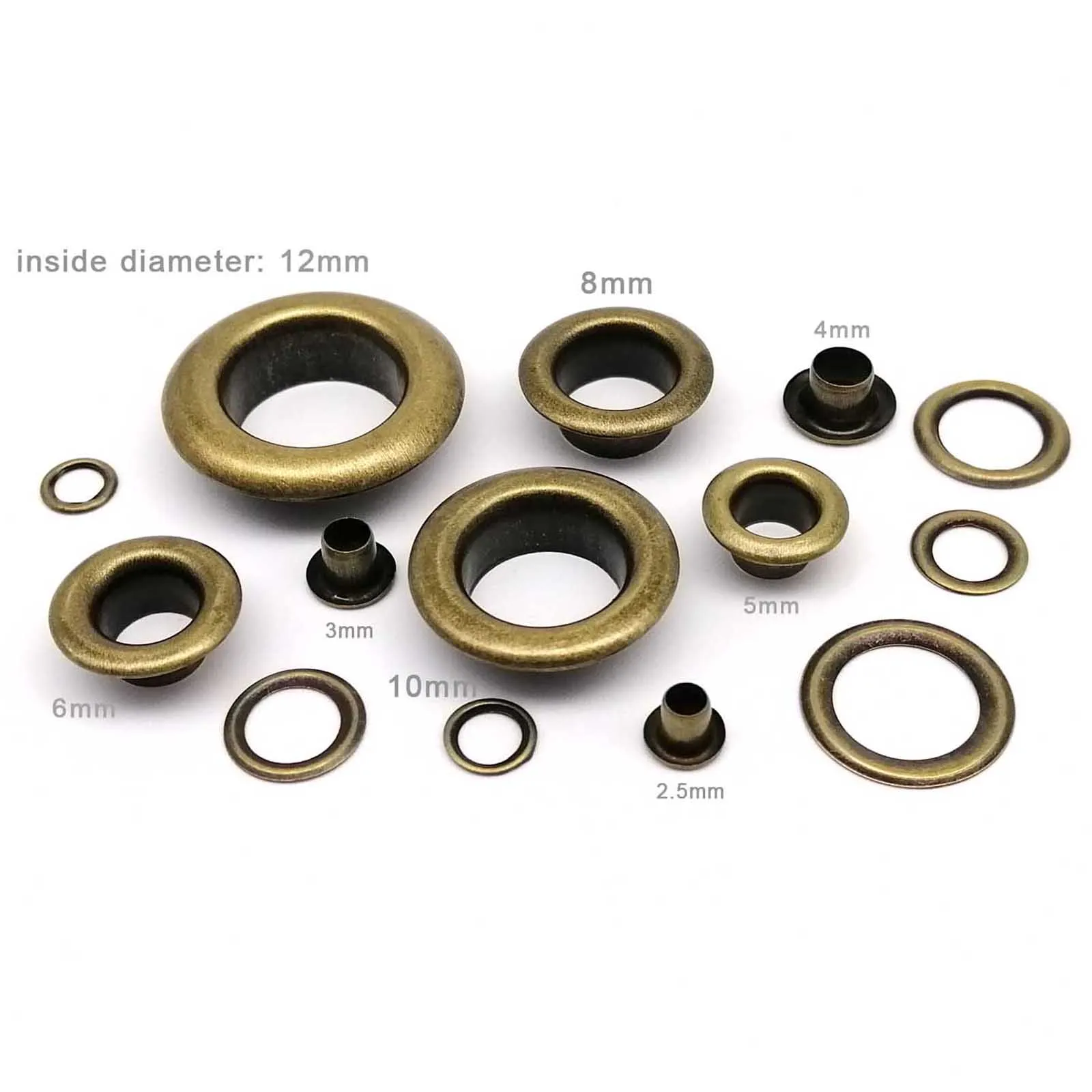 100sets 2.5mm to 12mm Antique Brass Bronze Eyelet With Washer Grommet Ring Air Hole Rivet For Leather Bag Shoes Belt Cap Clothes eyelet grommet ring eyelet grommet ring kit grommet eyelet kit metal eyelet buttons