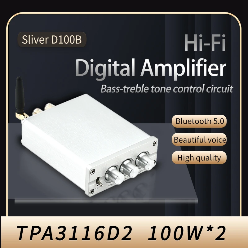 HIFIDIY LIVE HiFi 2.0 Full Digital Audio Power Amplifier TPA3116D2 100W*2 Bluetooth 5.0 tonal treble and bass adjustment D50B