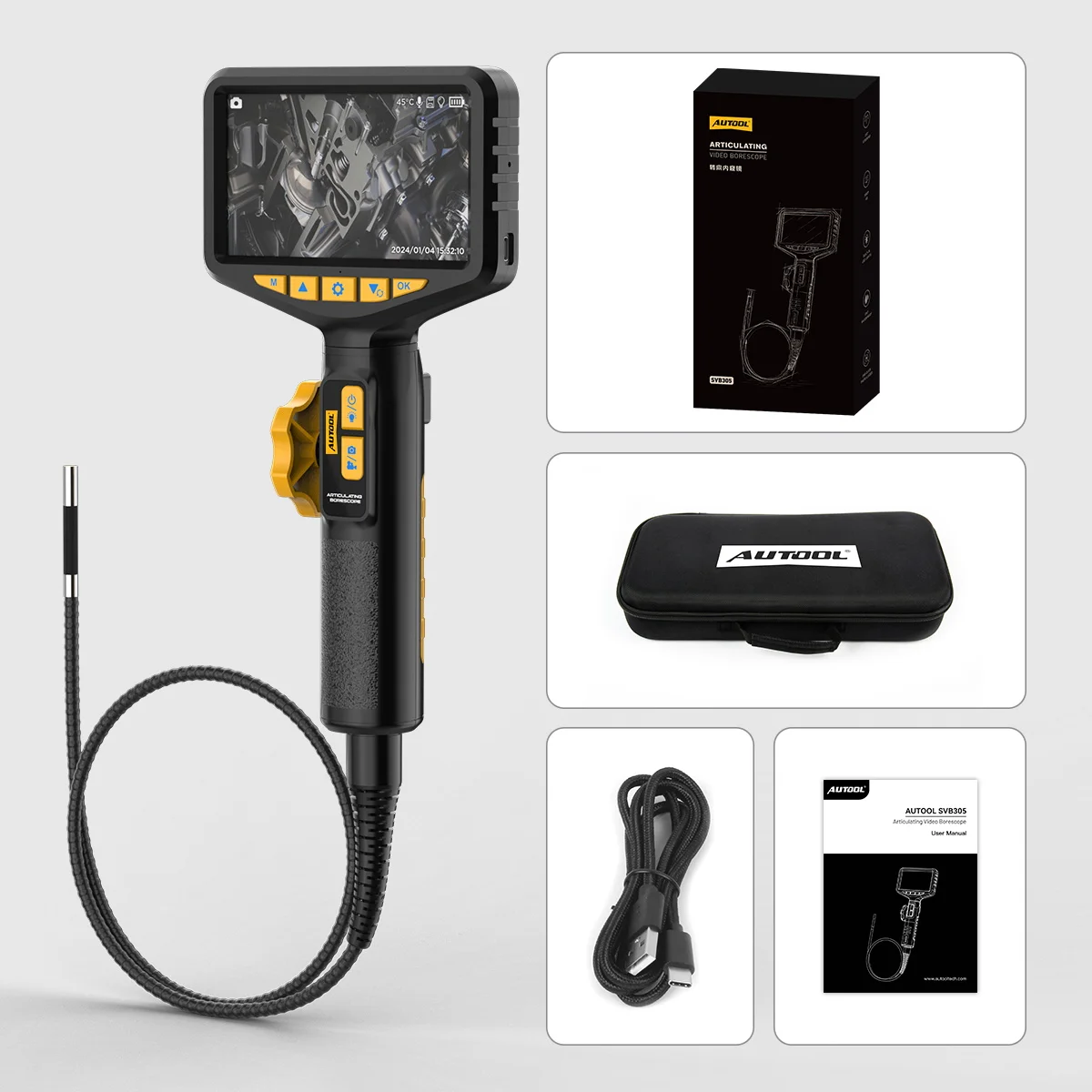 AUTOOL SVB305 자동차 검사 카메라 관절형 차량 산업용 내시경 USB 비디오 보어스코프 휴대폰용