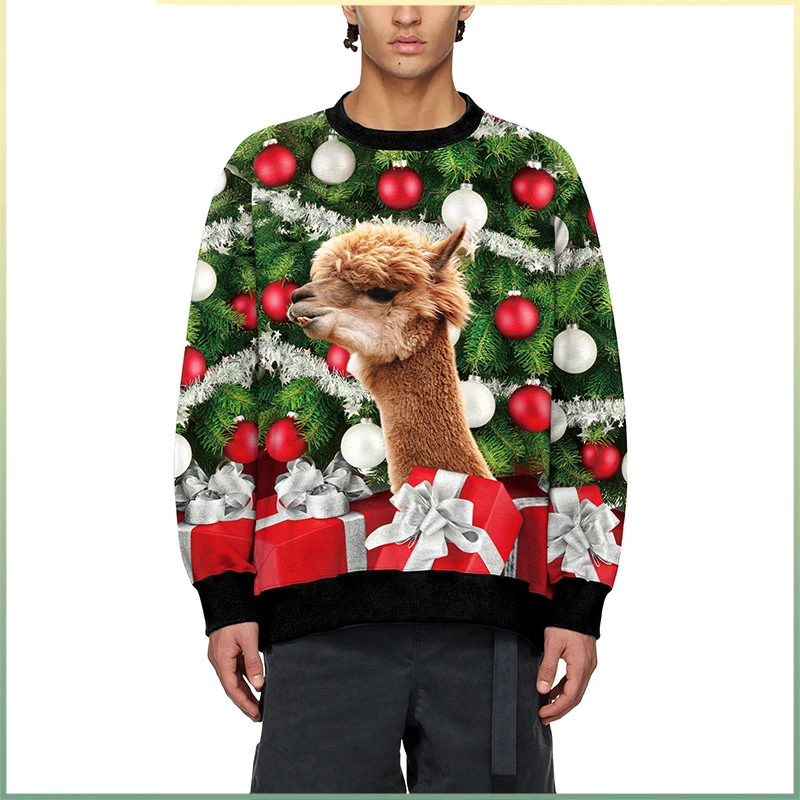 Christmas Sweater Autumn Christmas Clothing Deer Head Digital Printing Top Fashion Casual Couple Outfit