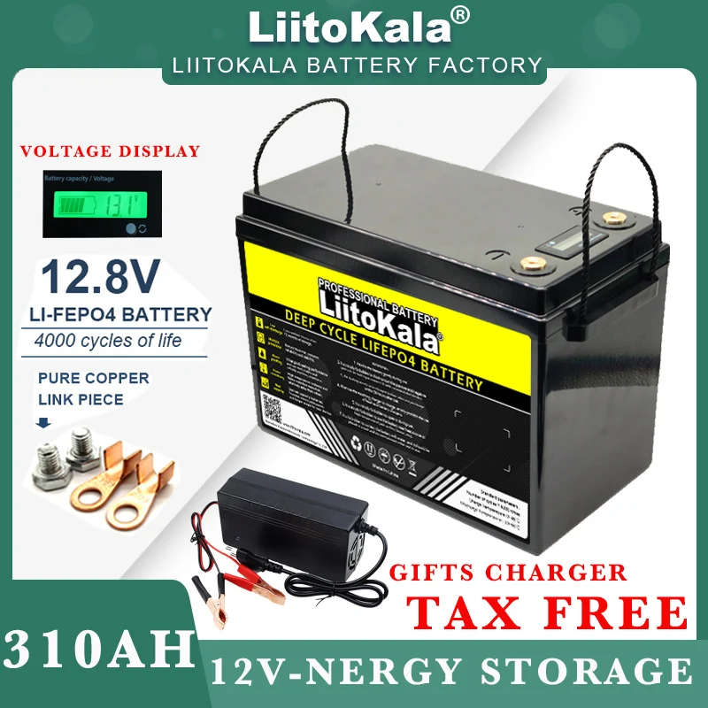 LiitoKala 12V/12.8v 310Ah 280Ah 120AH 100Ah LiFePO4 Battery Lithium Iron Phosphate Batteries Touring car 14.6V Charger Duty-free