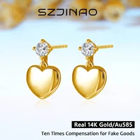 Moissanite Earrings 100% 14K Gold Heart Shaped Children's Drop Earring for Women Girl Anniversary Gift Eternall Creative Jewelry